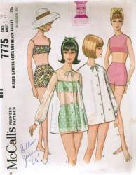 7775 1965 2 PIECE BATHING SUIT, BEACH JACKET PATTERN 16 36'' BUST